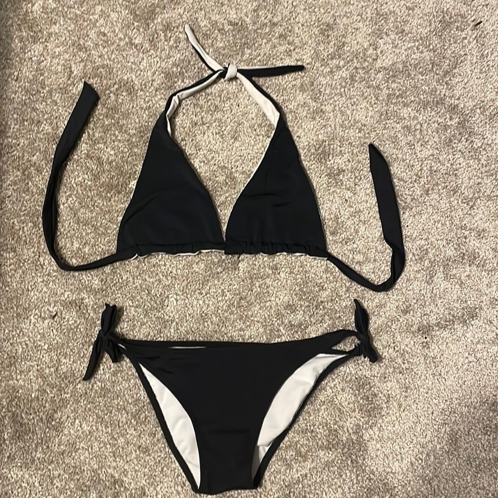 Black Tie Wrap Halter Bikini Top and Bottom Set